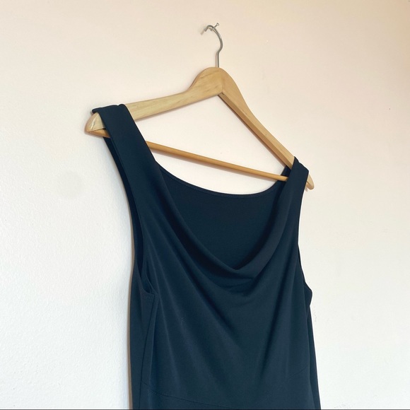 Sleek Black Sleeveless Midi Dress with Cowl Neckline - Picture 2 of 8